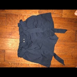zara navy paper bag shorts